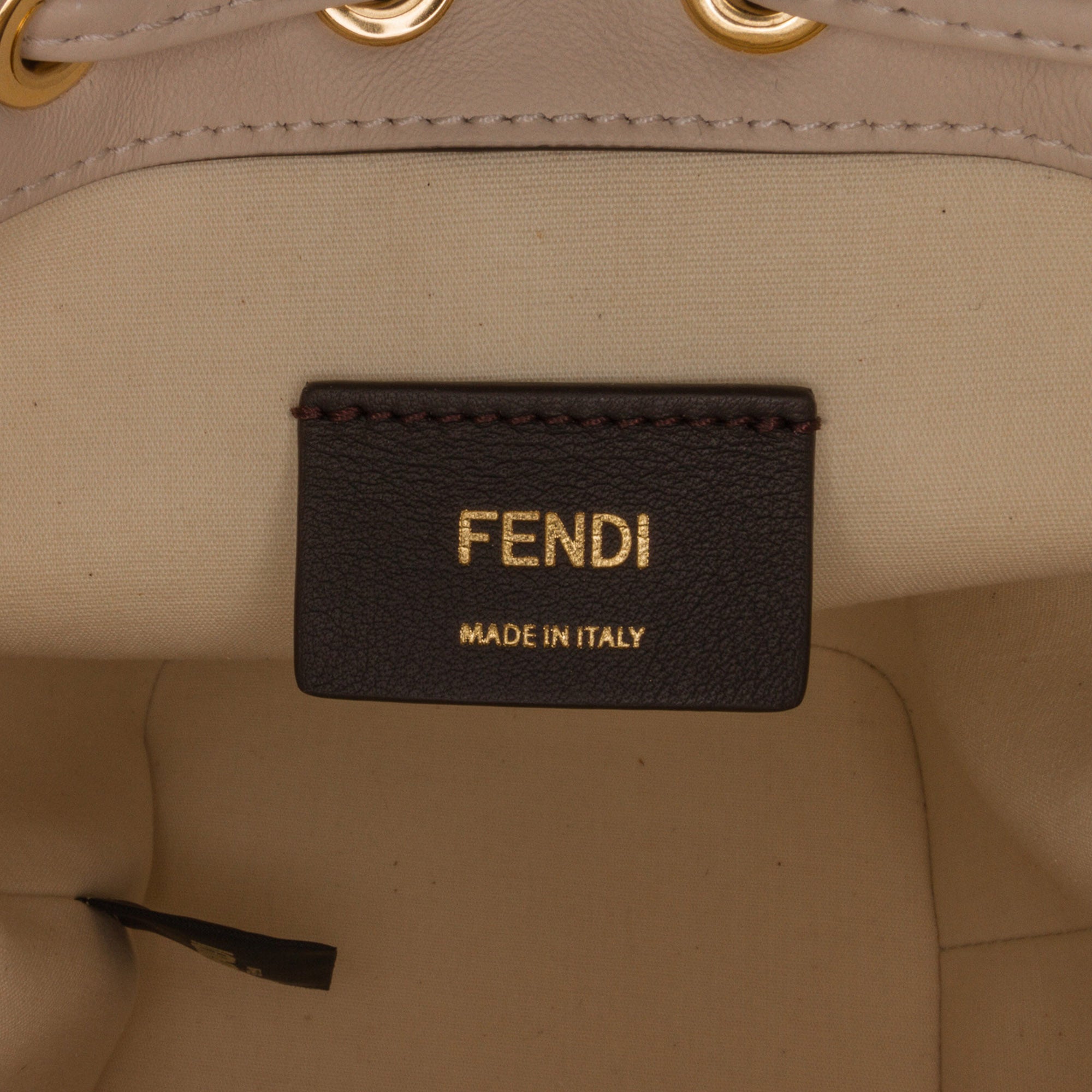 White Fendi Mini Canvas Embroidered Logo Mon Tresor Bucket Bag