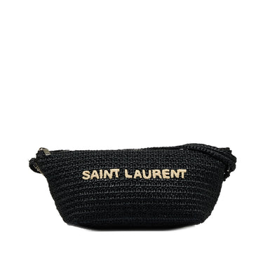 Black Saint Laurent Le Raffia Logo Shoulder Bag - Designer Revival