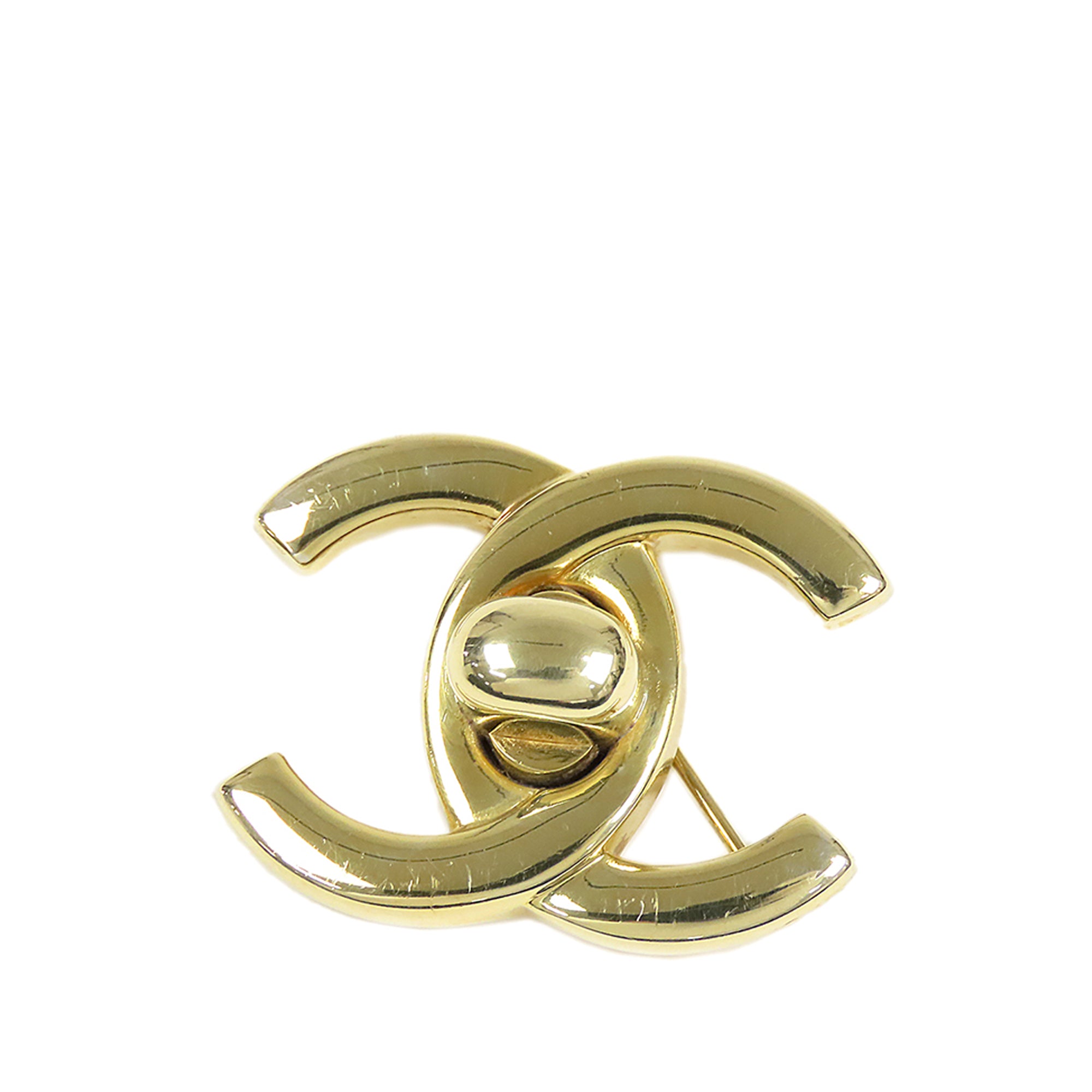 Chanel CC Gold Metal Rhinestone Pin Brooch