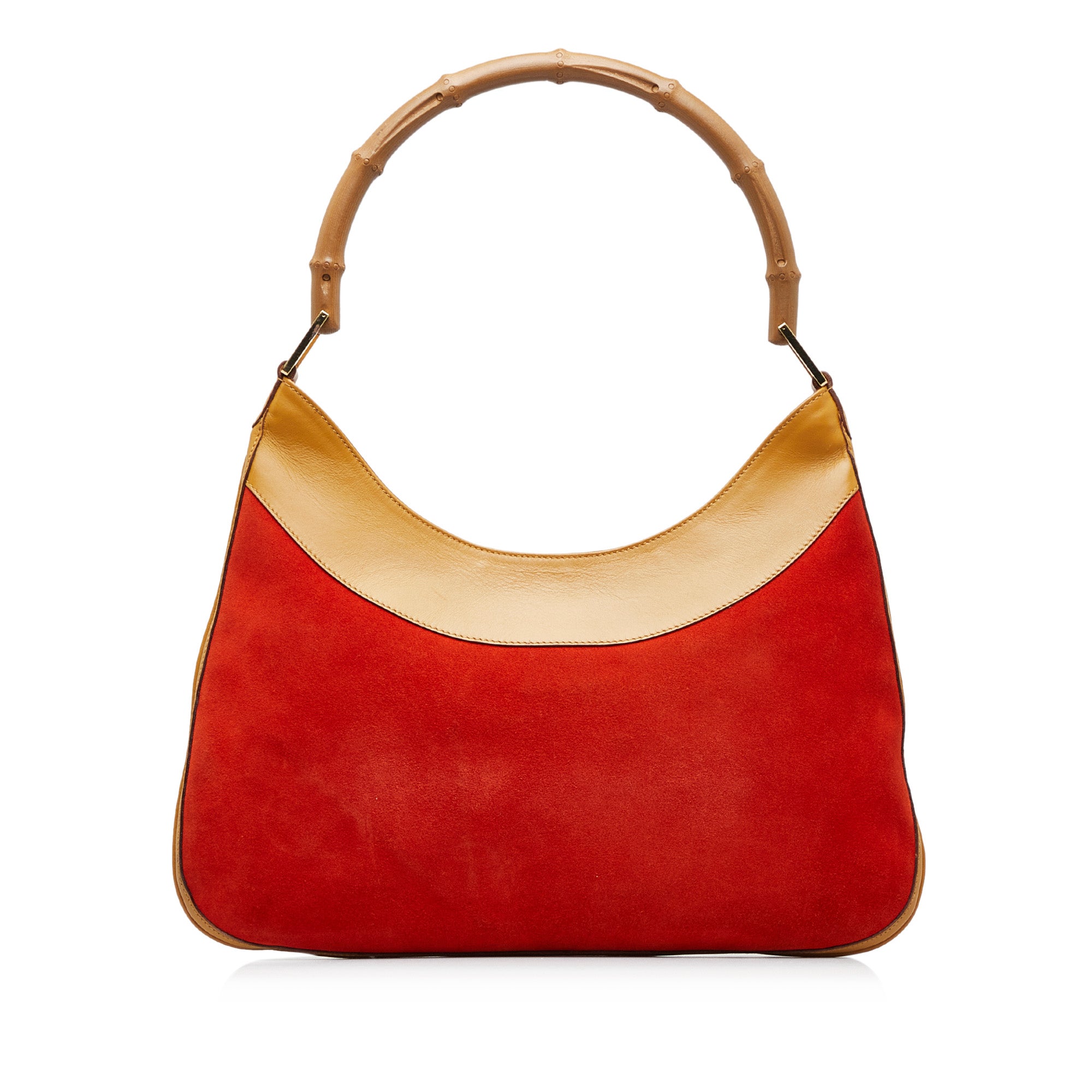 Red Gucci Bamboo Suede Shoulder Bag