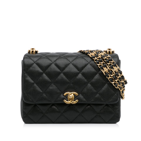 Black Chanel Coco First Flap Bag  CHANEL GOLD CC & CRYSTAL CHAIN