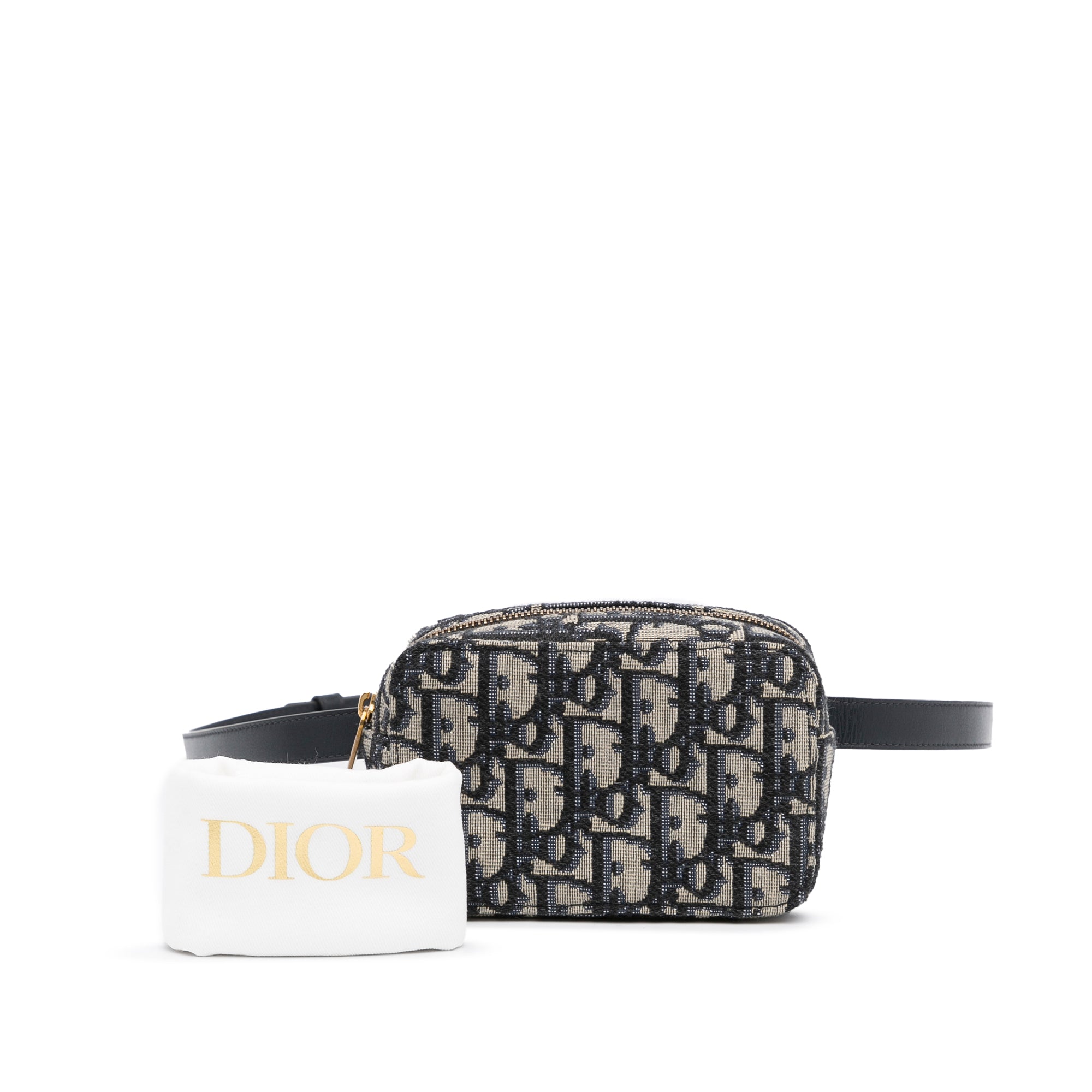 Dior Small Oblique Saddle Bag Belt Pouch in Navy Blue Jacquard Canvas