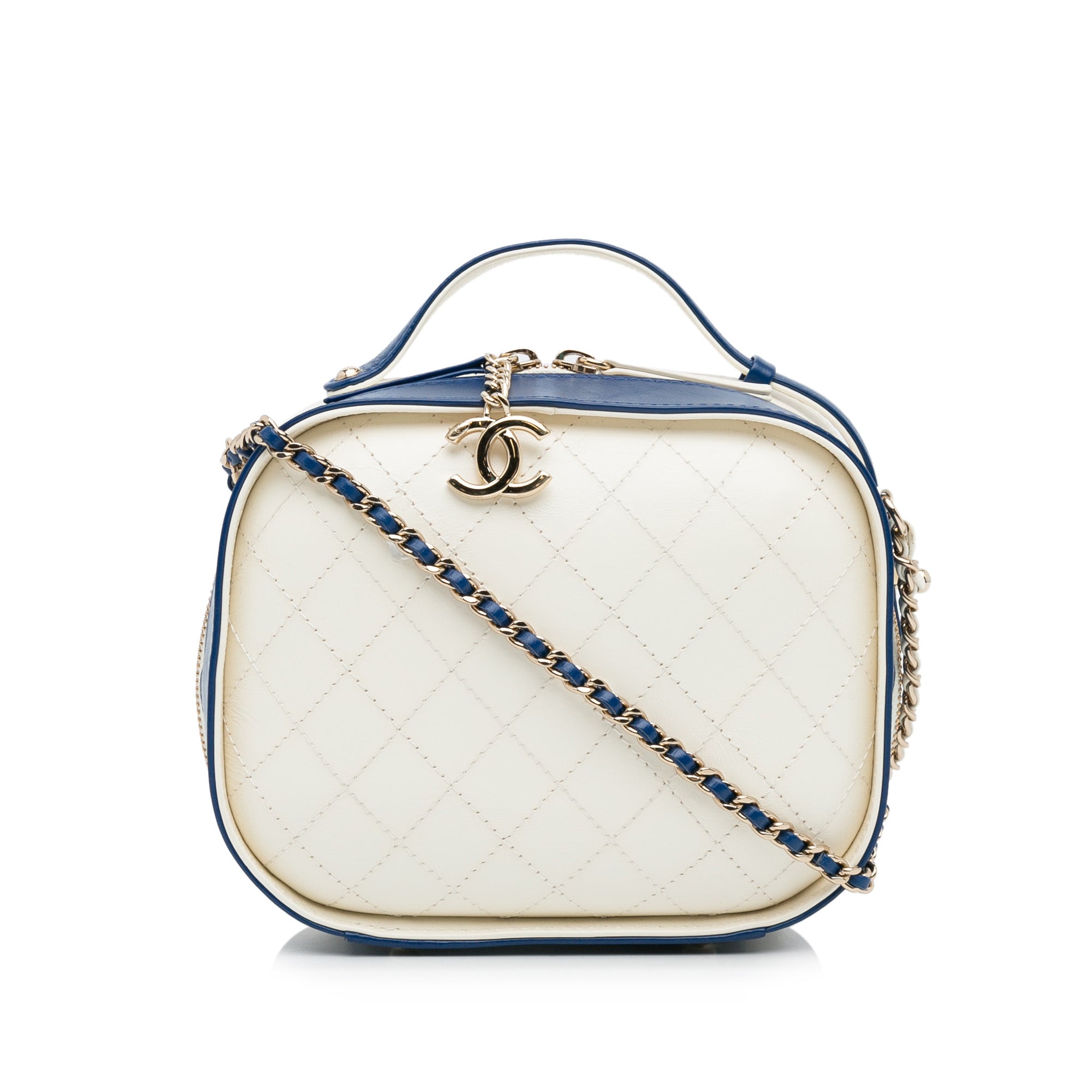 White Chanel Small Crumpled Calfskin Vanity Case