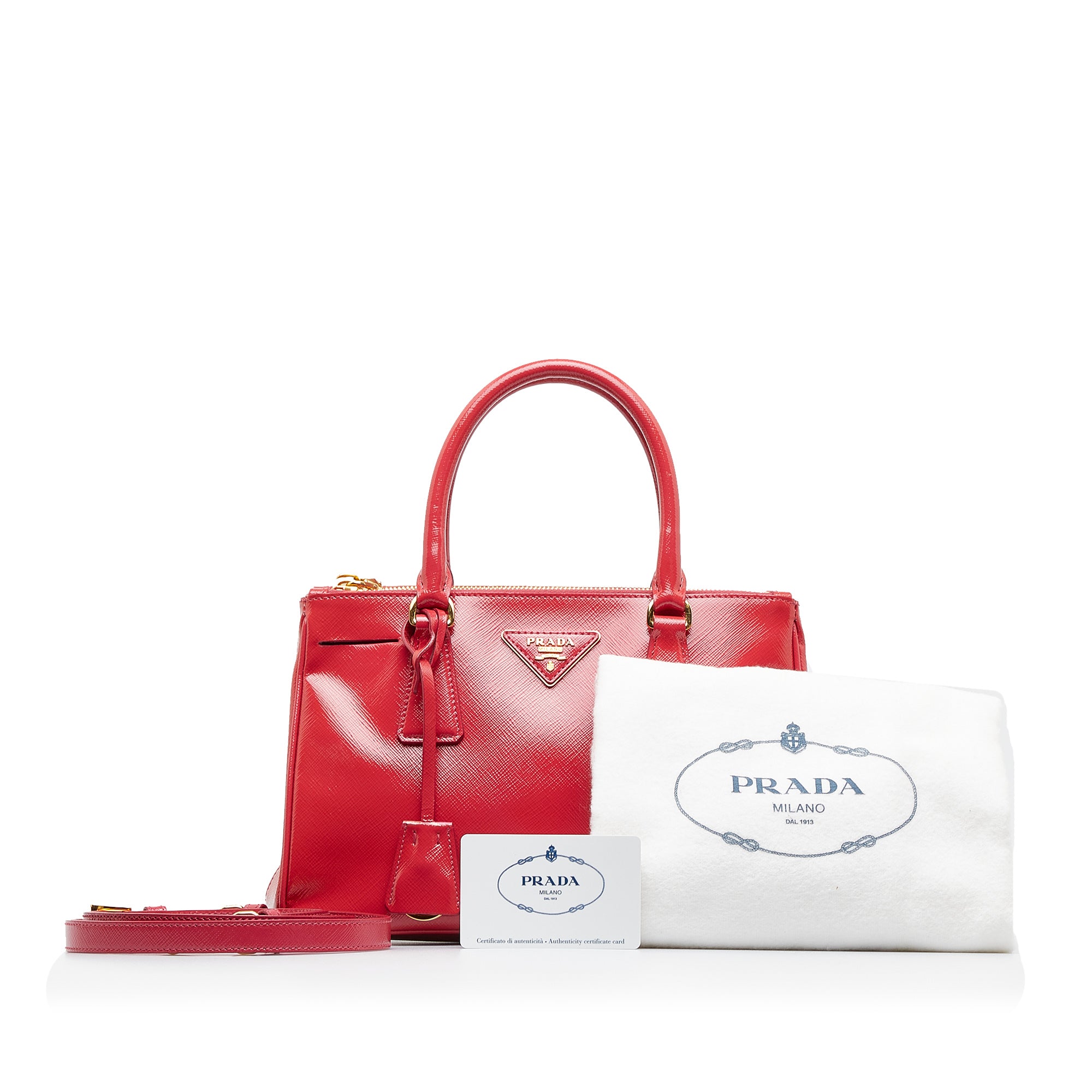Prada Saffiano Cuir Double Zip Galleria Tote w/ Strap - Red Handle Bags,  Handbags - PRA880876