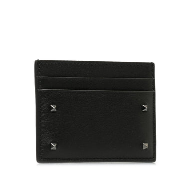 Black Valentino Rockstud Leather Card Holder - Designer Revival