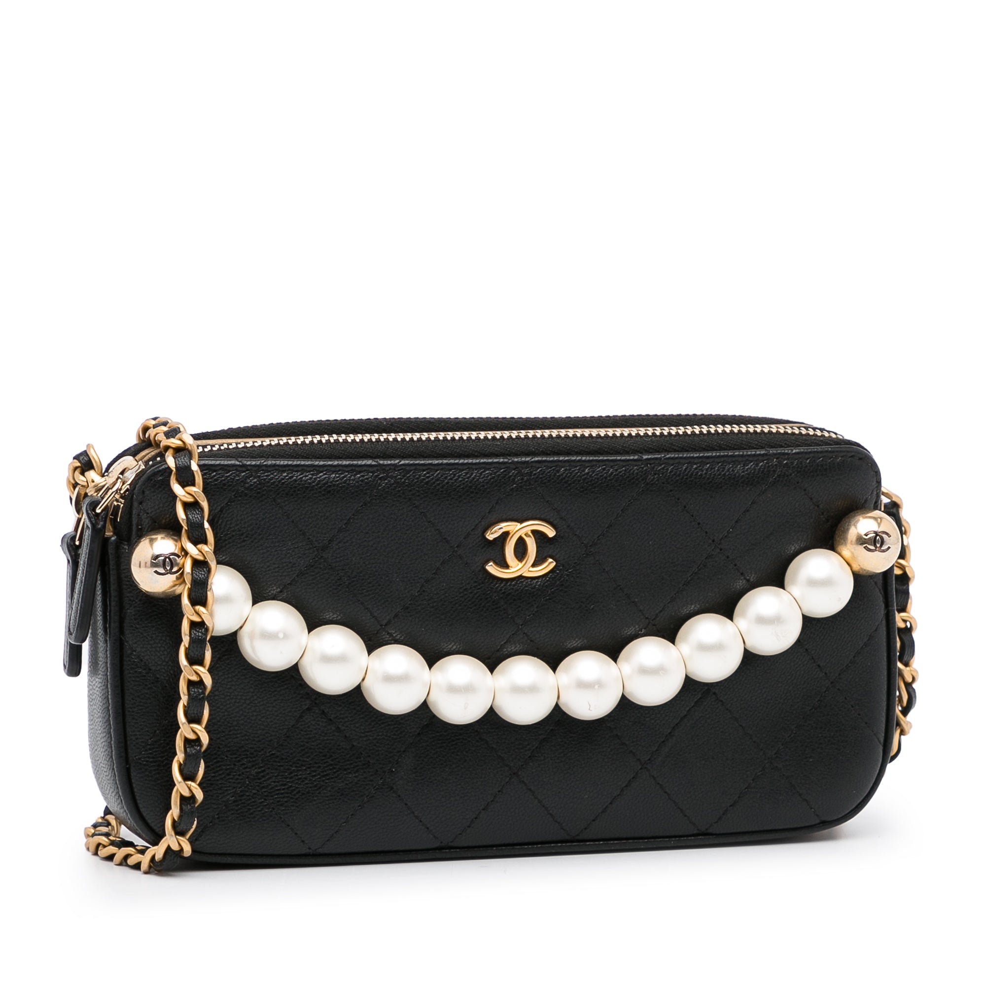 Black Chanel CC Pearl Wallet On Chain Crossbody Bag