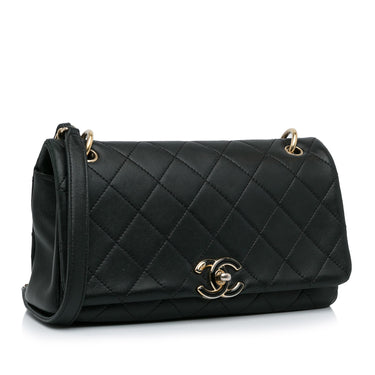 Black Chanel Twist Chain Enamel CC Flap Bag - Designer Revival