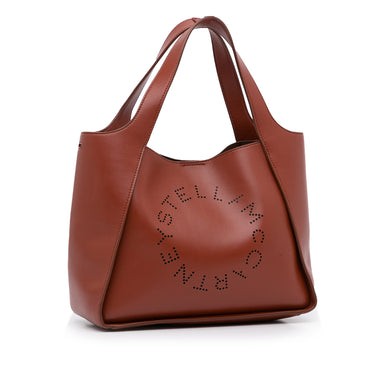 Brown Stella McCartney Perforated Logo Faux Leather Satchel - Designer Revival