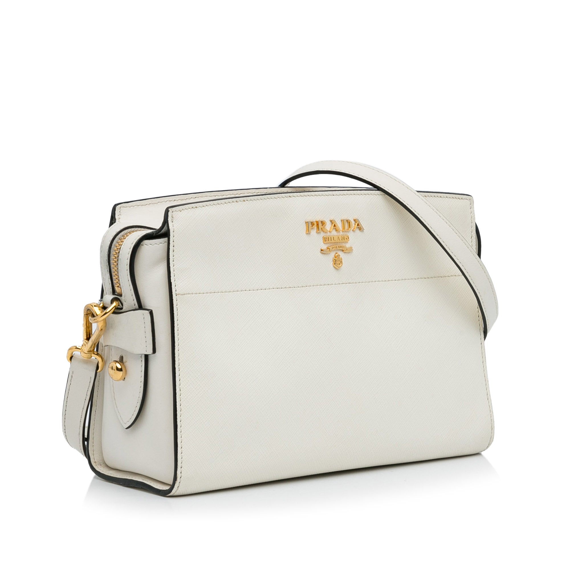 White Prada Saffiano Soft Calf Crossbody Bag