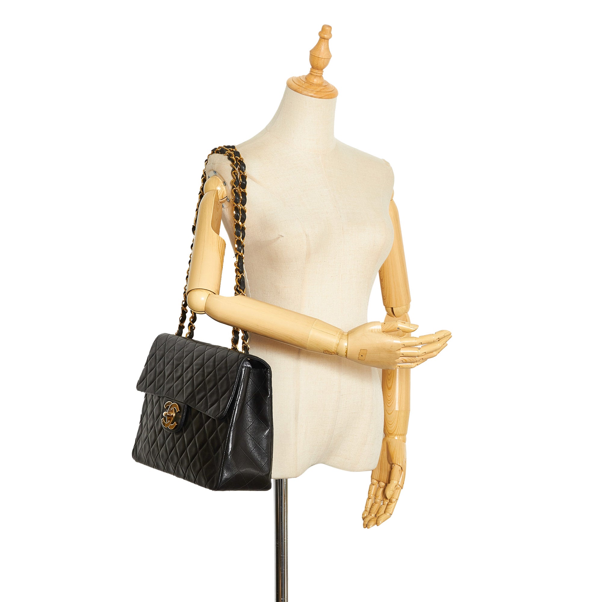 Black Chanel Jumbo Classic Lambskin Maxi Single Flap Shoulder Bag - Designer Revival