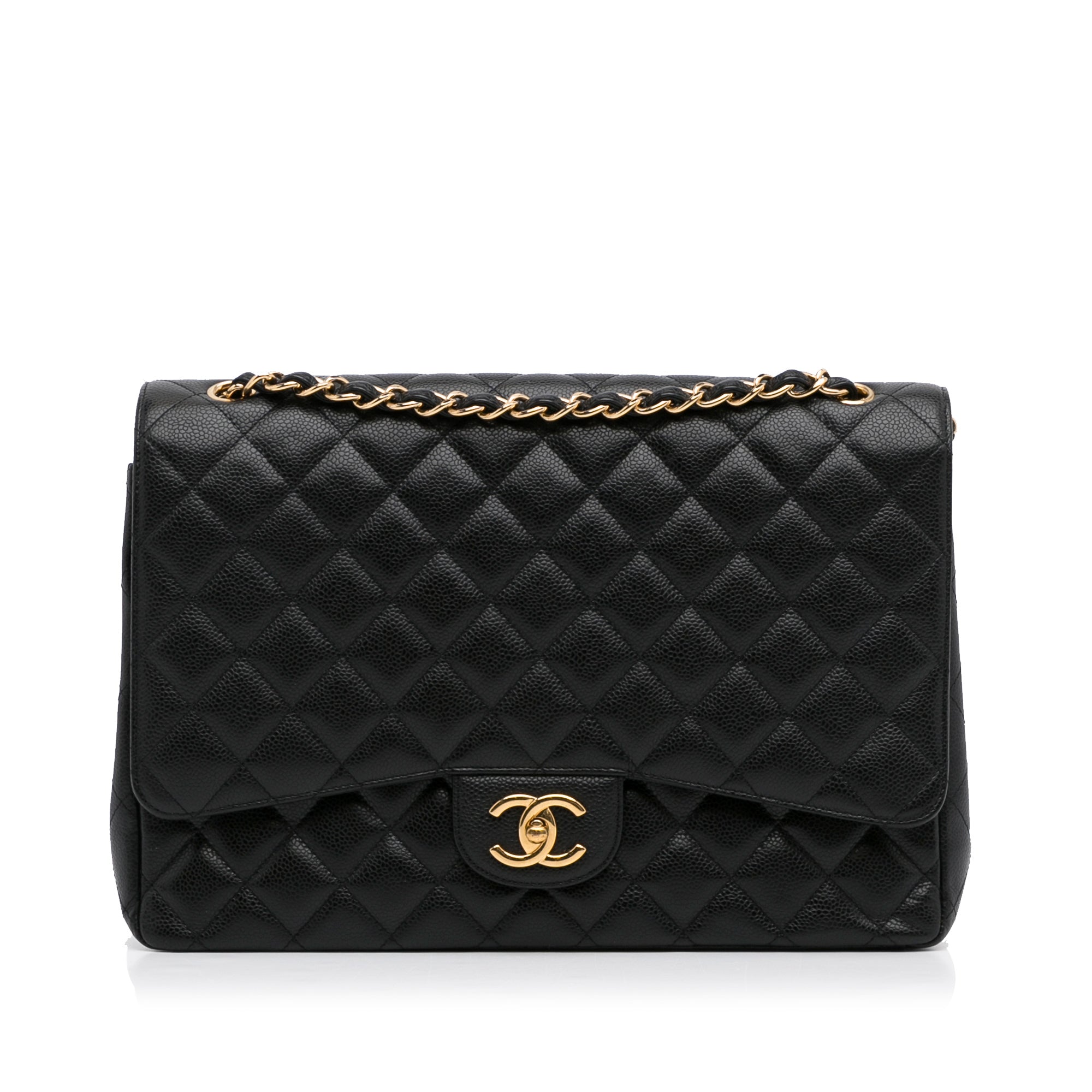 Chanel Black Caviar Classic Jumbo Double Flap Bag w/ Box