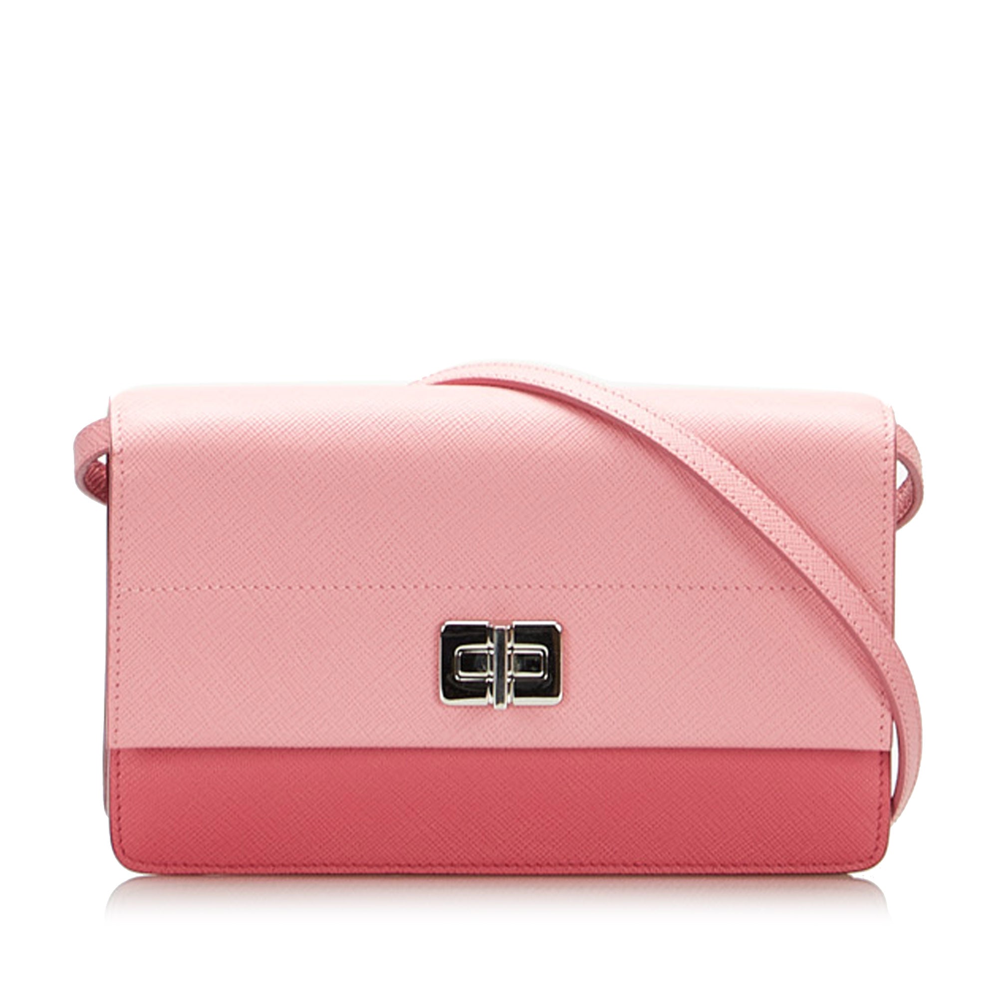 Pink Prada Saffiano Turn Lock Wallet on Strap Crossbody Bag | Designer  Revival