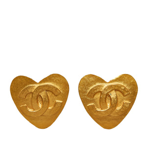 Gold Chanel Vintage Heart CC Clip-On Earrings