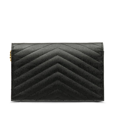 Black Saint Laurent Grain De Poudre Cassandre Envelope Wallet on Chain Crossbody Bag - Designer Revival