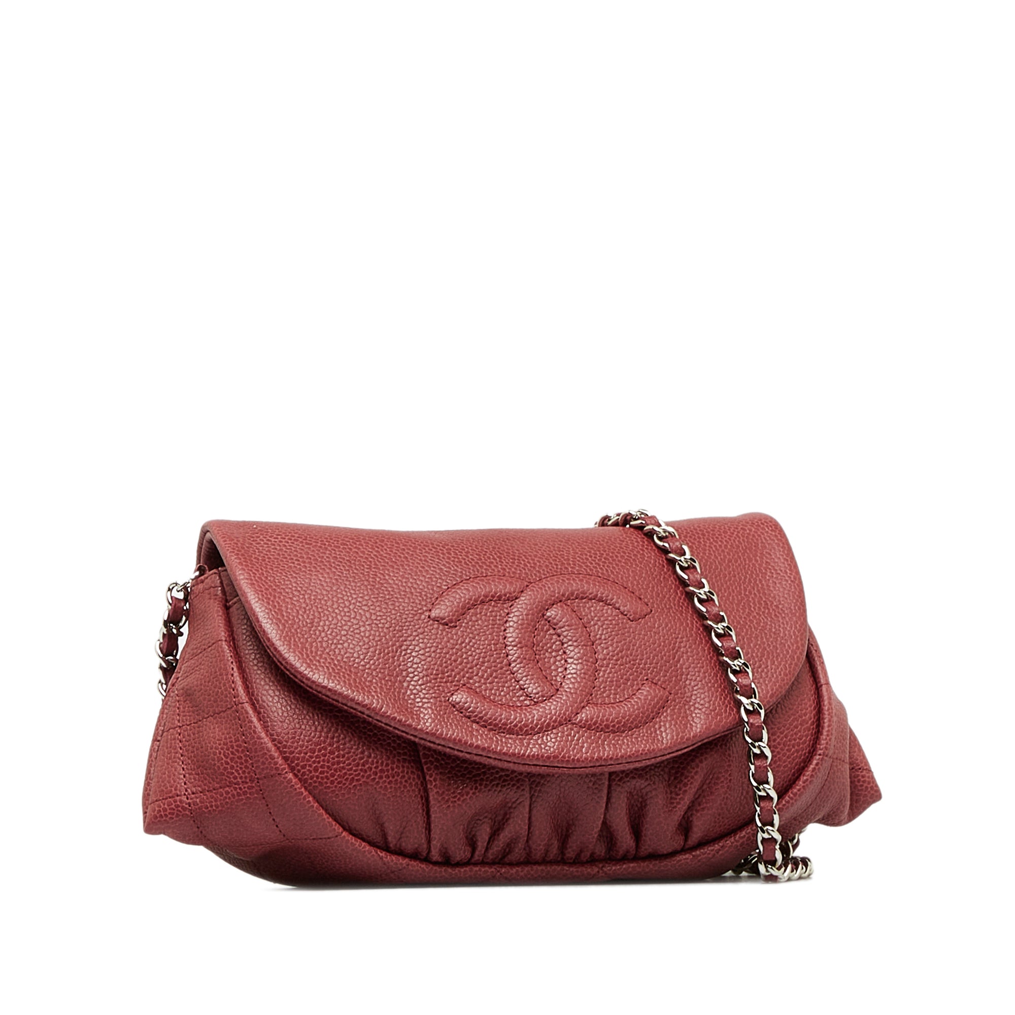 Red Chanel Caviar CC Half Moon Flap Crossbody Bag