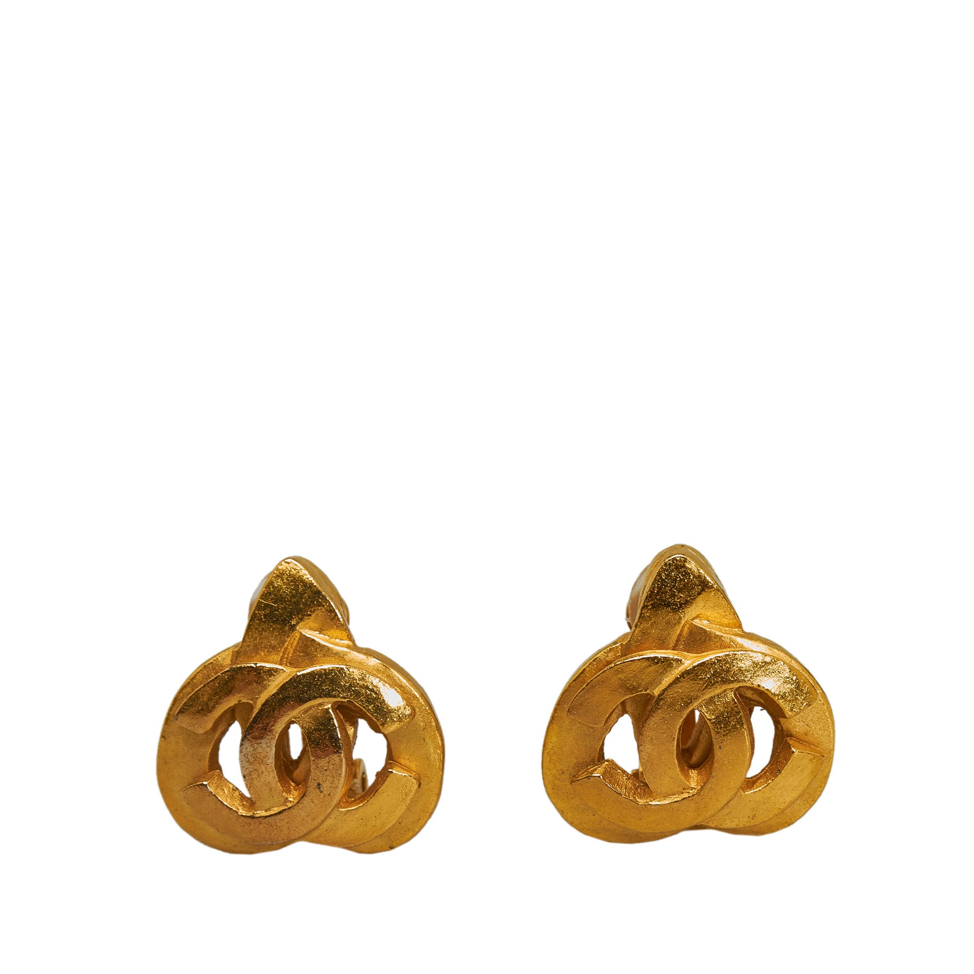 Gold Chanel CC Heart Clip-on Earrings