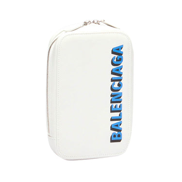 White Balenciaga Logo Leather Messenger Bag - Designer Revival
