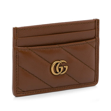 Brown Gucci GG Marmont Matelasse Card Holder - Designer Revival