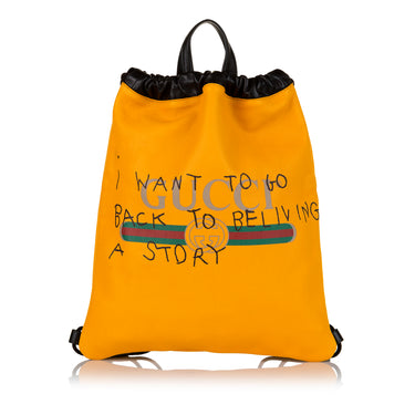 Yellow Gucci Coco Capitan Logo Drawstring Backpack - Designer Revival
