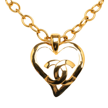 Gold Chanel CC Heart Pendant Necklace - Designer Revival