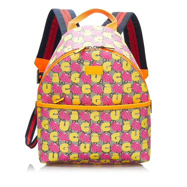 Pink Gucci GG Supreme Kids Strawberry Backpack - Designer Revival