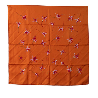 Orange Hermes Fleurs de Fuchsia Silk Scarf Scarves - Designer Revival