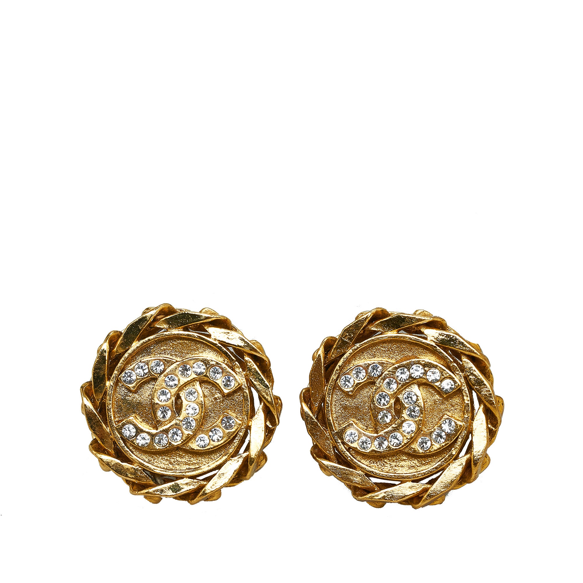 Gold Chanel CC Rhinestone Clip-On Earrings – Designer Revival
