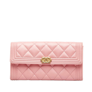 Pink Chanel Lambskin Boy Flap Long Wallet