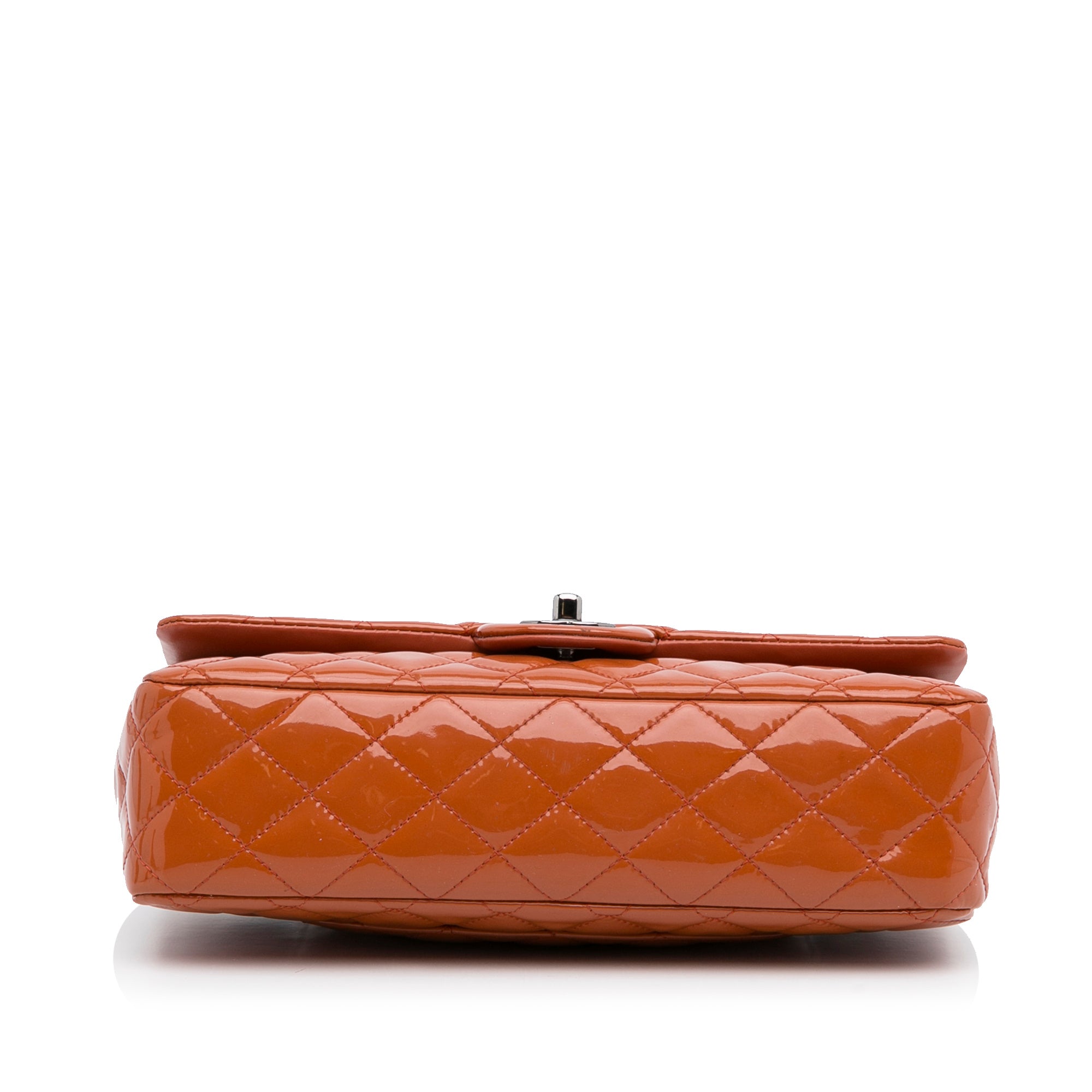Orange Chanel Medium Classic Patent Double Flap Shoulder Bag