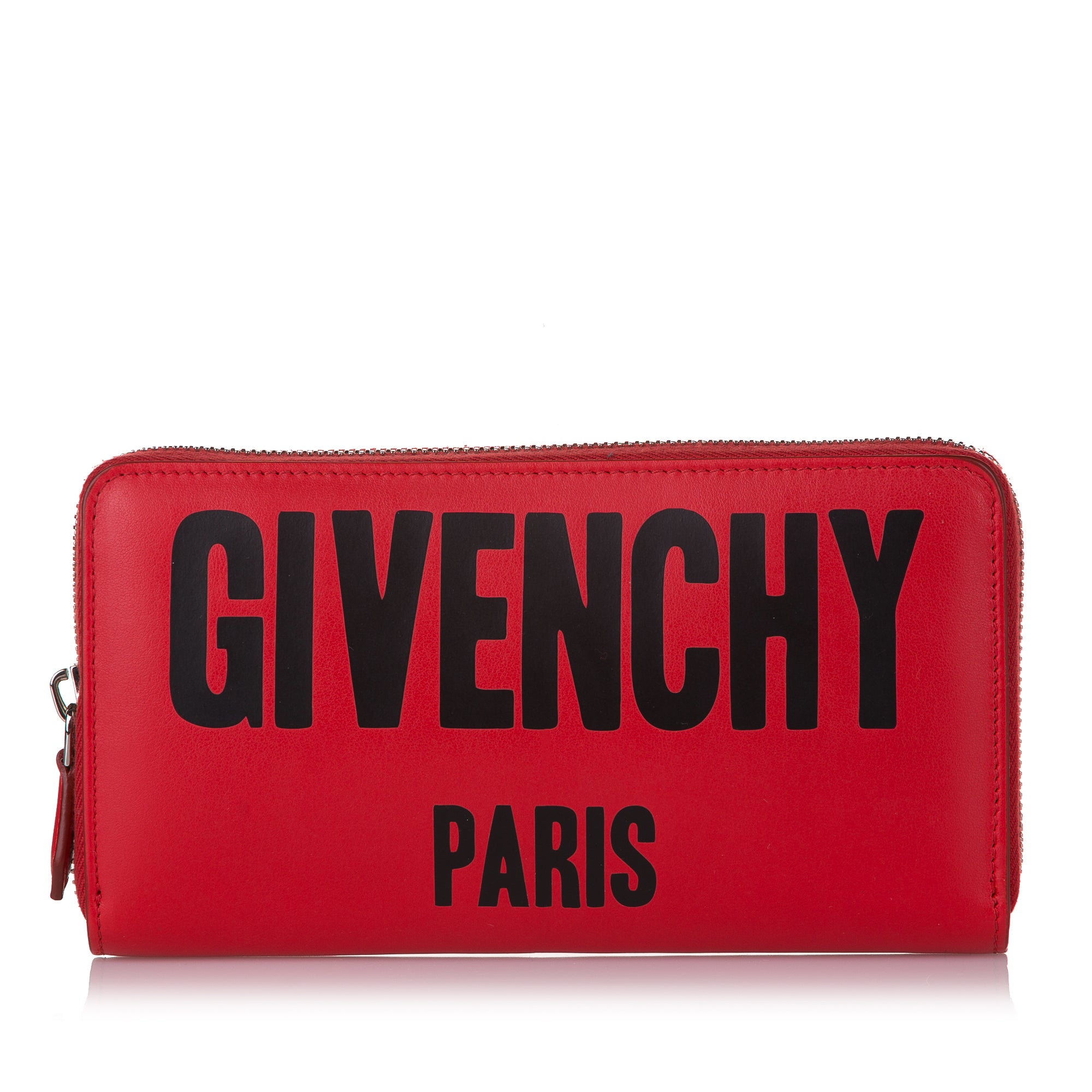 Red Givenchy Iconic Print Zip Around Leather Wallet - Designer Revival