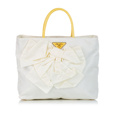 White Prada Tessuto Bow Tote Bag - Designer Revival