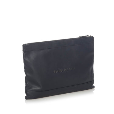Black Balenciaga Navy Clip Clutch Bag - Designer Revival