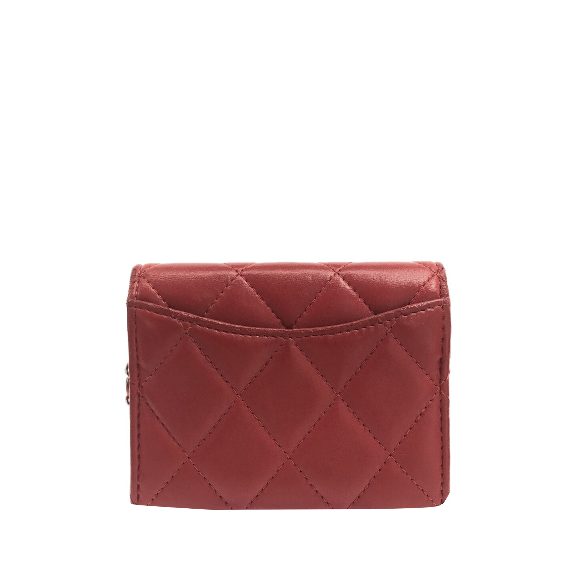 Red Chanel Classic Flap Lambskin Card Holder on Chain Crossbody