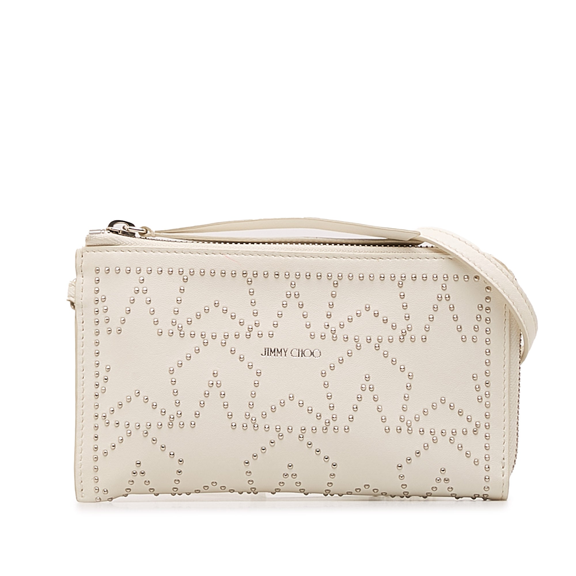 White Jimmy Choo Studded Leather Wallet On Strap Crossbody Bag - Designer Revival