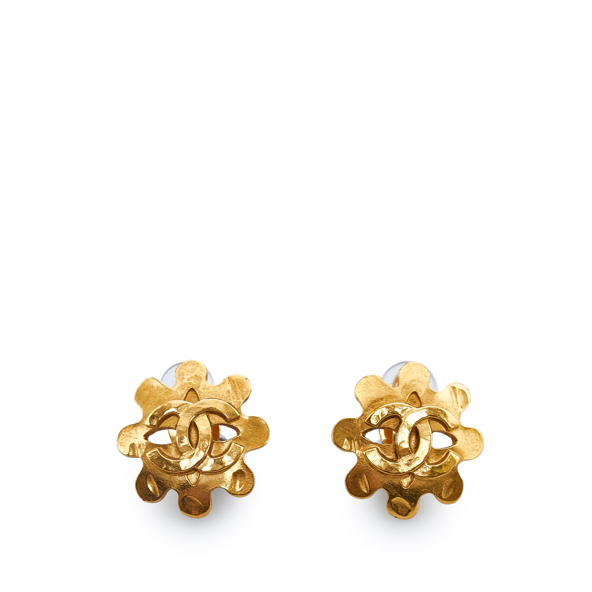 Chanel Vintage CC Gold Tone Clip-On Earrings Chanel