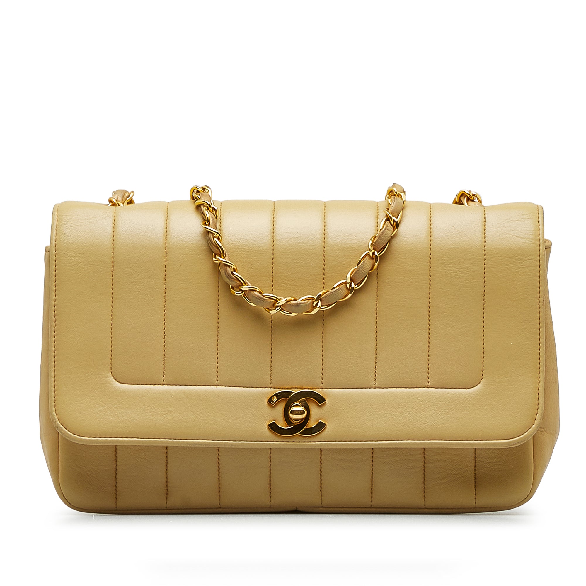 CHANEL Caviar Quilted Flap Card Holder On Chain Yellow 1227341
