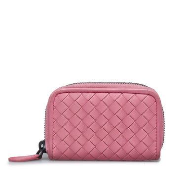 Pink Bottega Veneta Intrecciato Leather Zip Around Wallet - Designer Revival