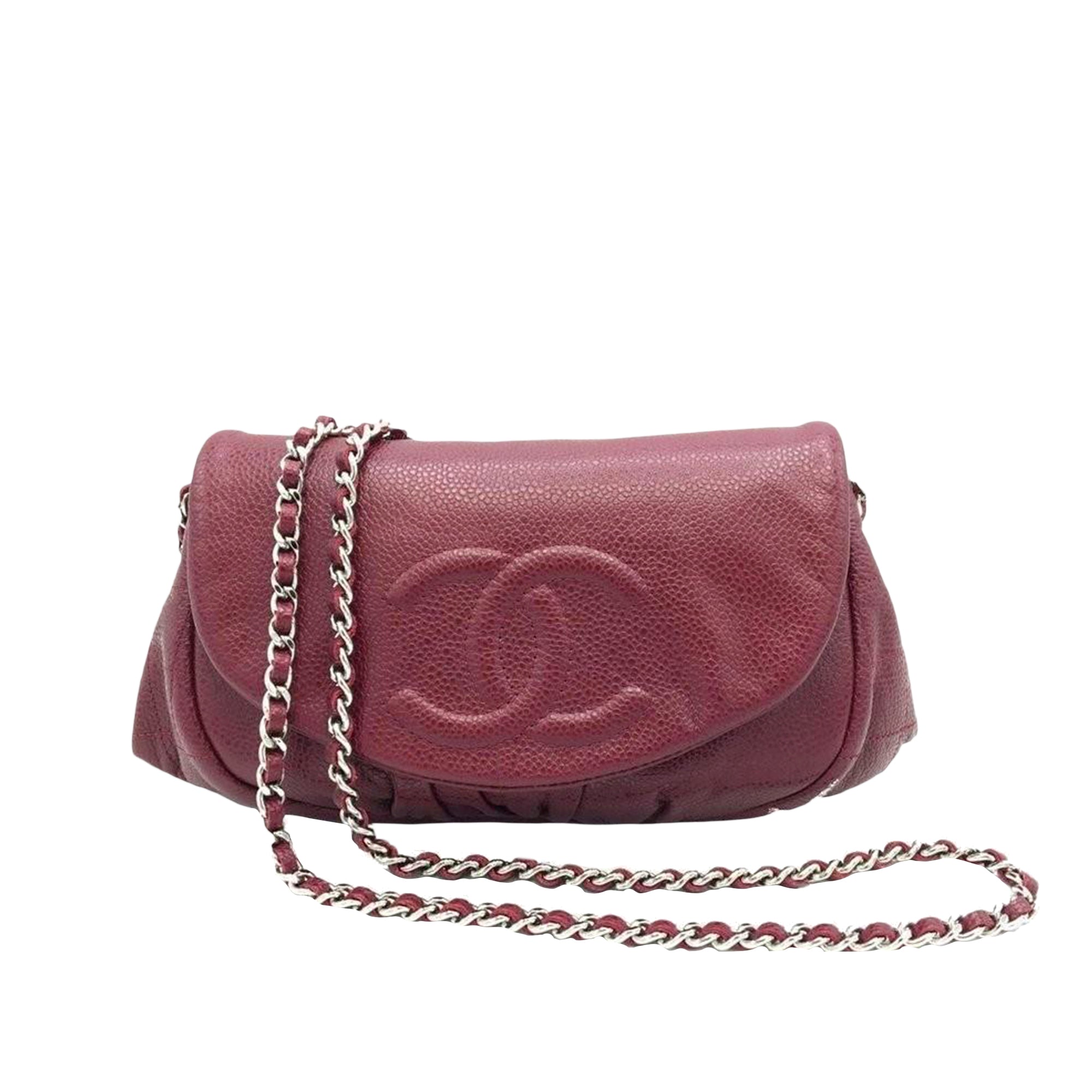 Red Chanel Half Moon Caviar Leather Wallet on Chain Bag | Revival