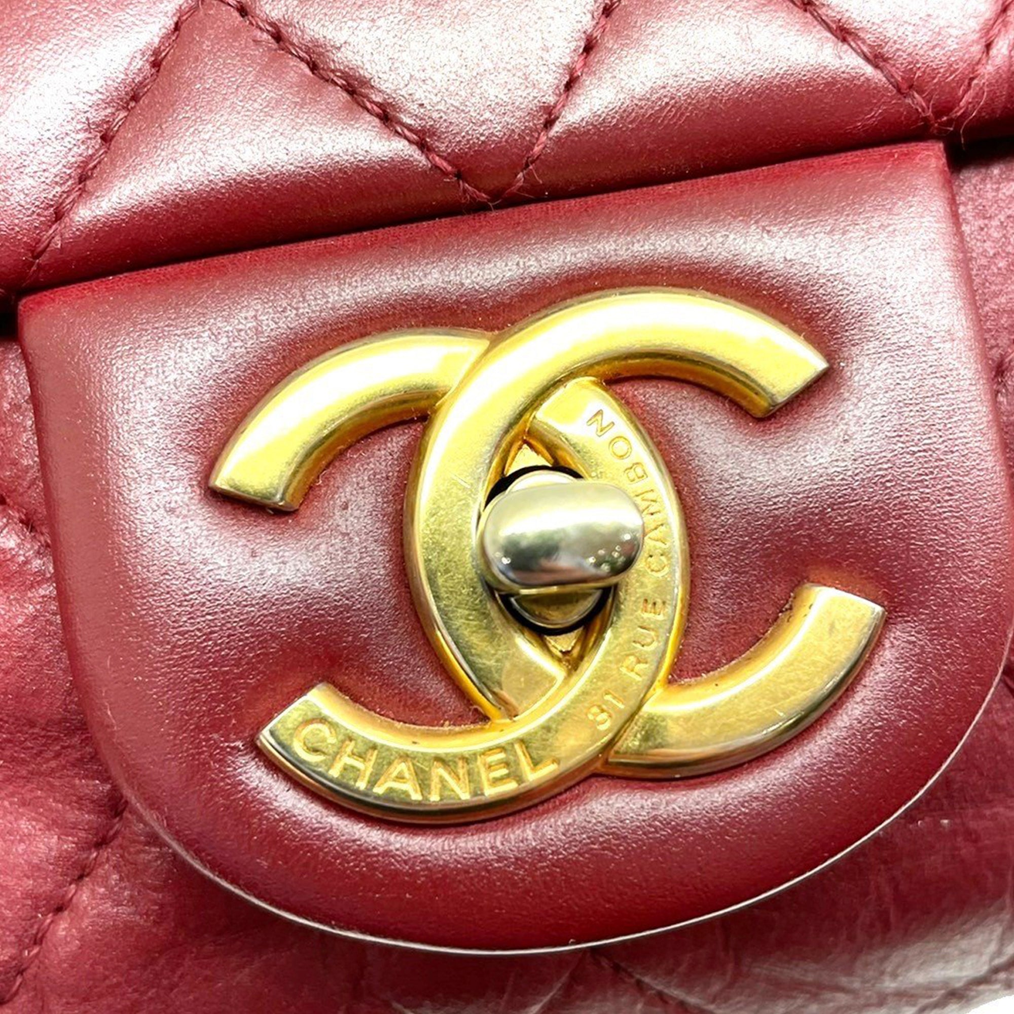 Red Chanel CC Timeless Lambskin Leather Single Flap Bag