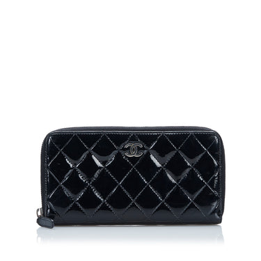 Black Chanel CC Patent Leather Zip Around Long Wallets - Designer Revival