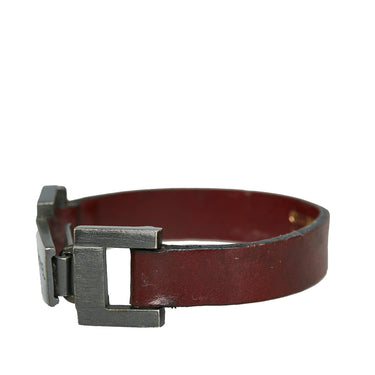 Red Chanel Metal Logo and Leather Bracelet - Designer Revival