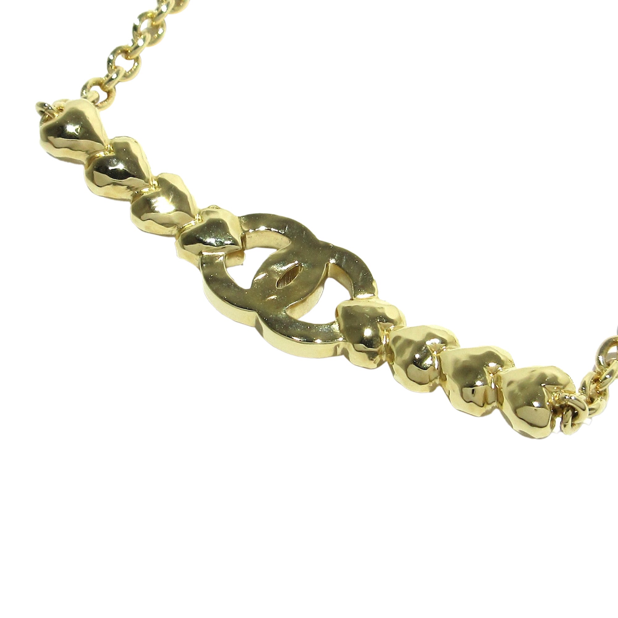 Gold Chanel CC Heart Link Choker Necklace