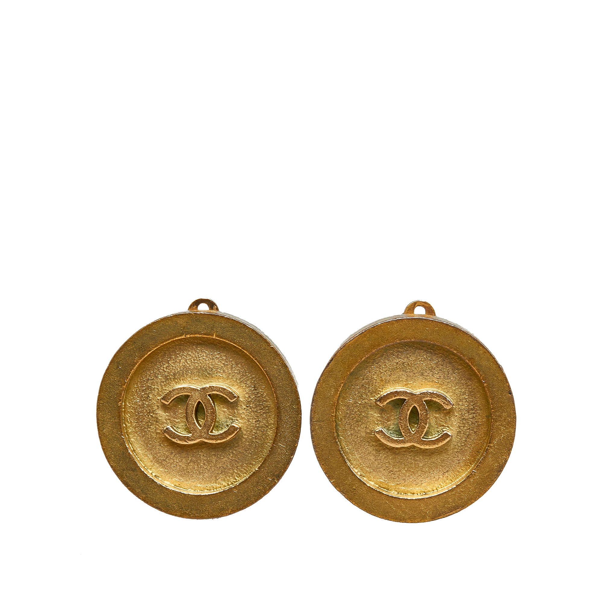 Gold Chanel CC Clip - on Earrings