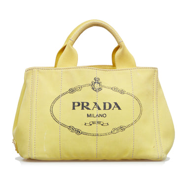 Yellow Prada Canapa Logo Satchel - Designer Revival