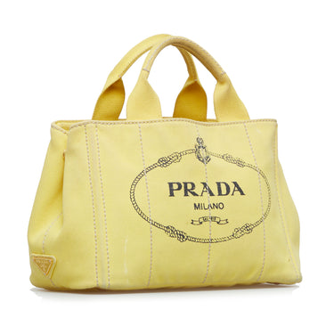 Yellow Prada Canapa Logo Satchel - Designer Revival