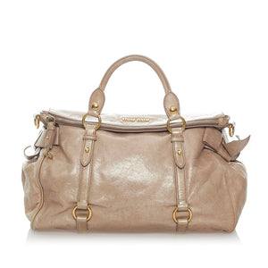 Tan Miu Miu Vitello Lux Bow Satchel Bag