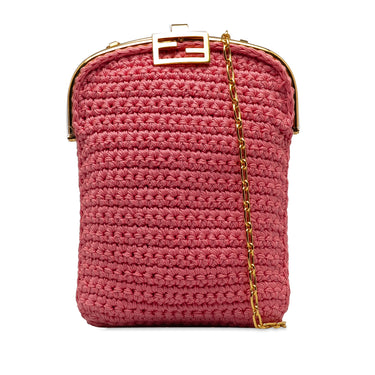 Pink Fendi Crochet Baguette Phone Bag - Designer Revival