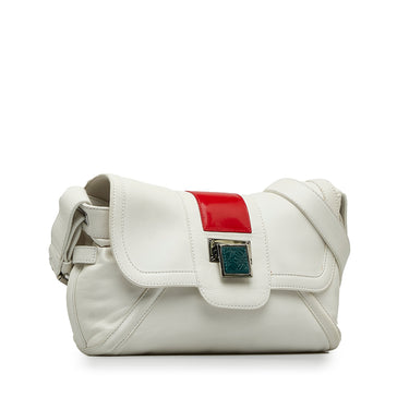 White Loewe Leather Shoulder Bag - Designer Revival