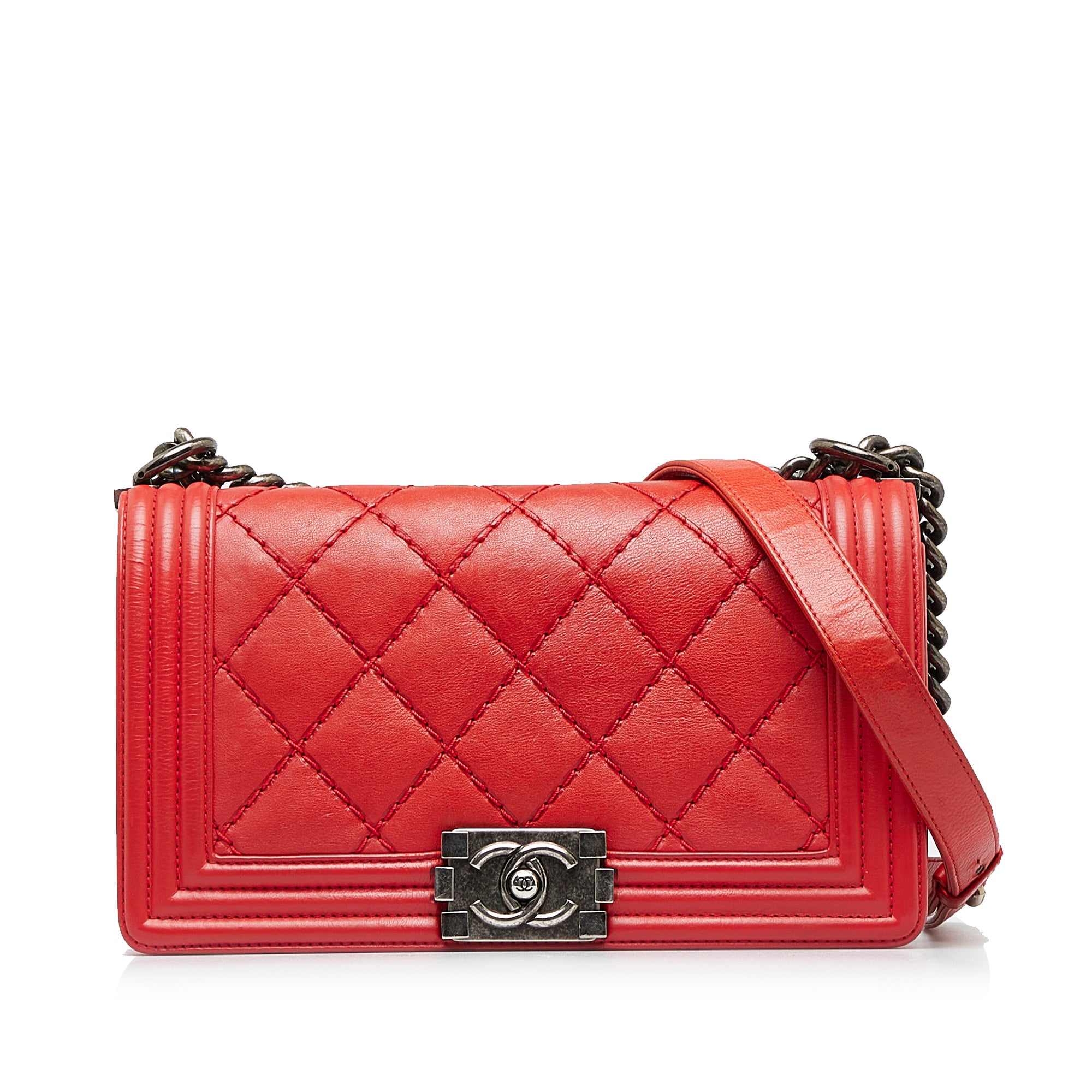 Red Chanel Small Lambskin Double Stitch Boy Flap Shoulder Bag – Designer  Revival