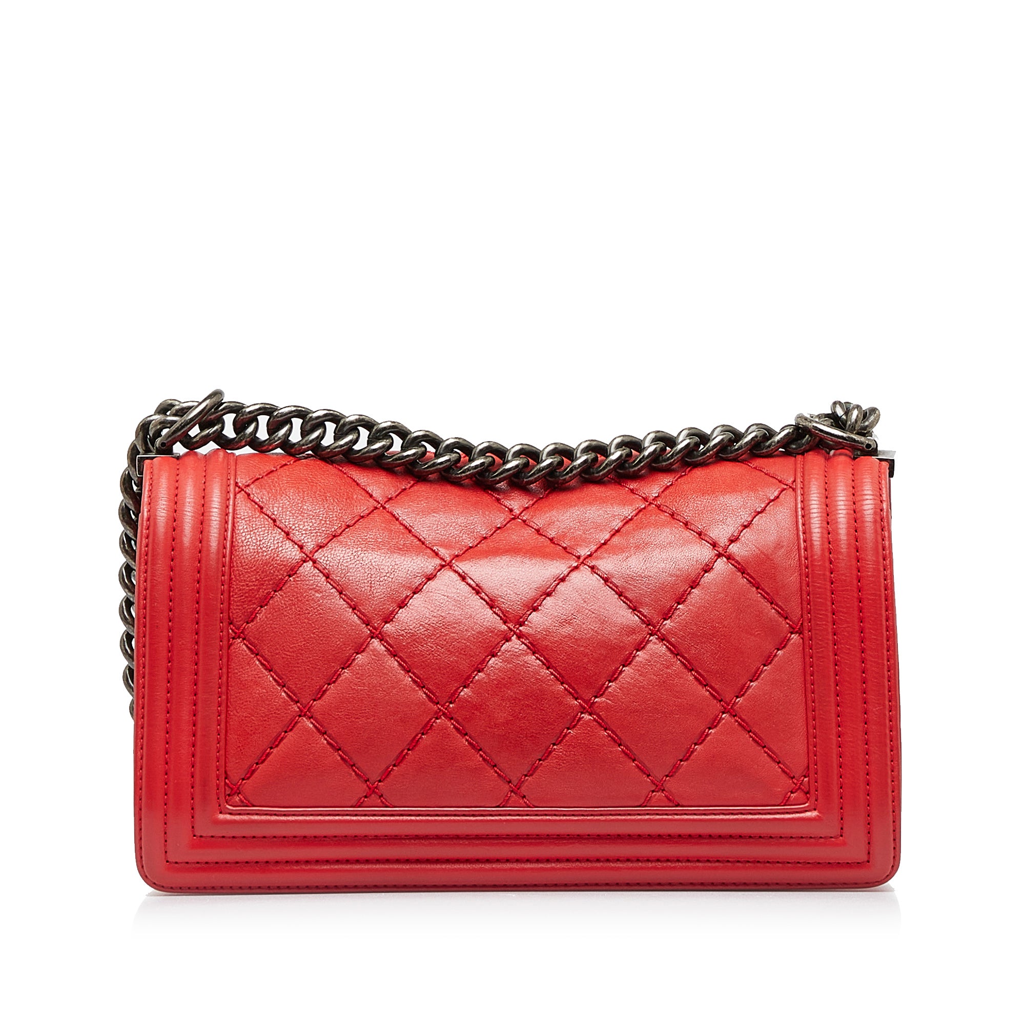 Red Chanel Small Lambskin Double Stitch Boy Flap Shoulder Bag